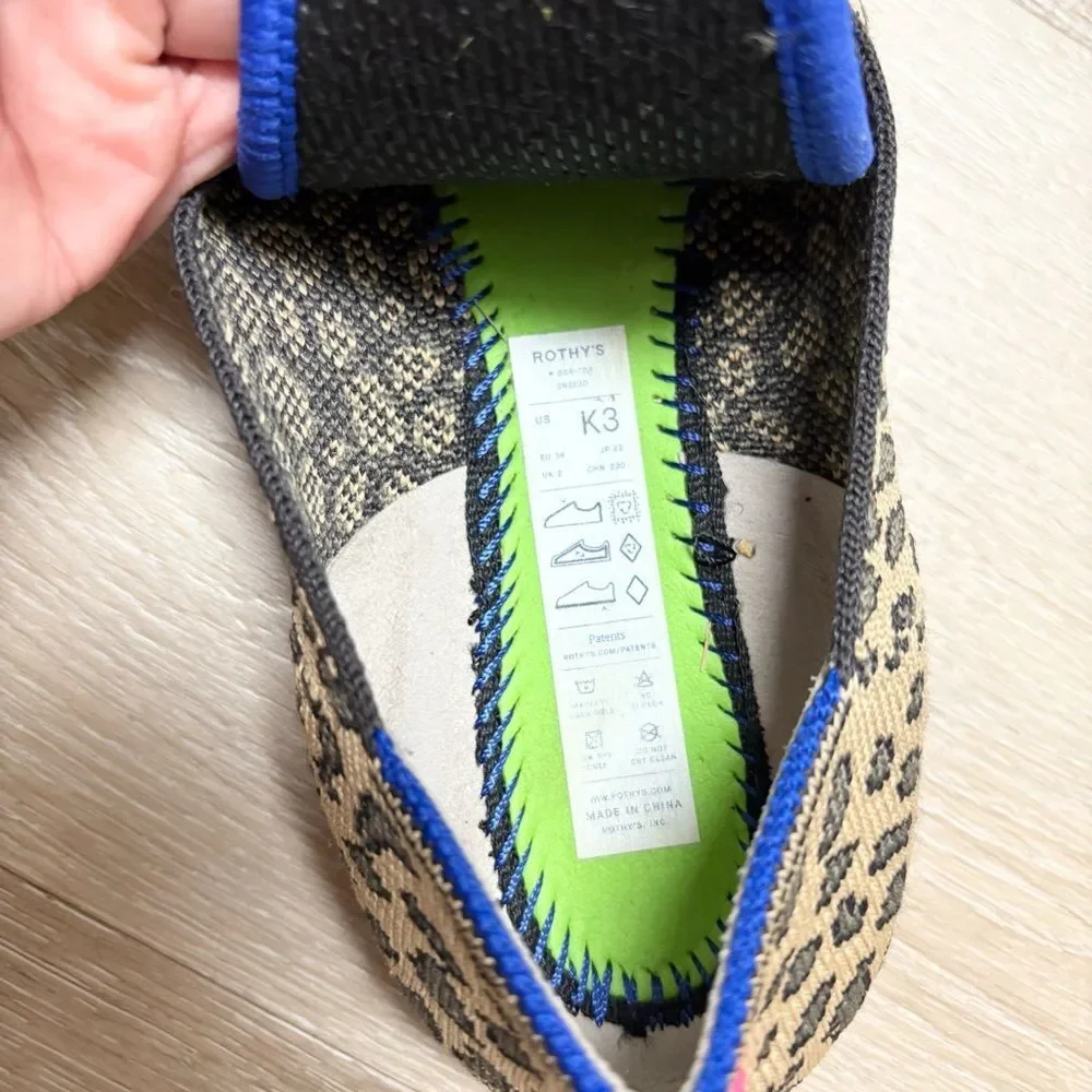 Rothy's Girls Kids Loafer Leopard Print Knit Fabric Slip On Everyday Shoe Size 3